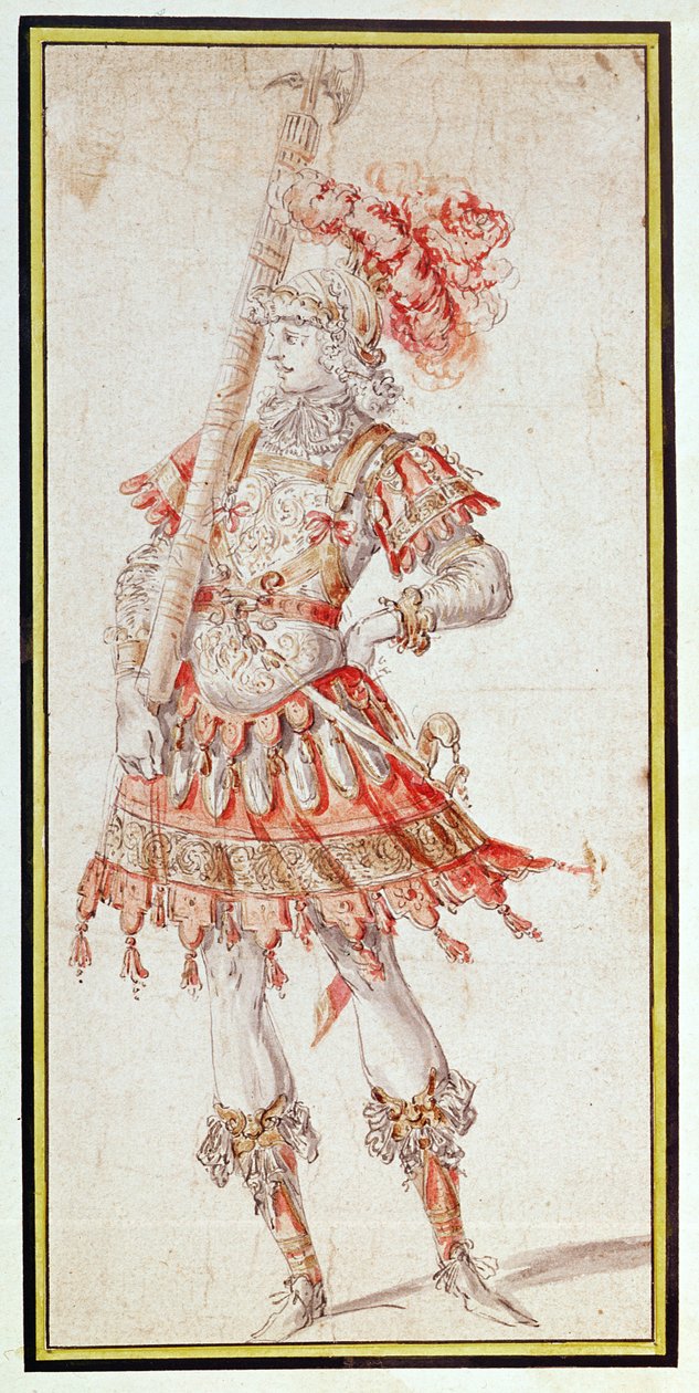Kostýmní návrh pro Carousel, c.1662 (pero, inkoust a wc na papíře) od Henry Gissey
