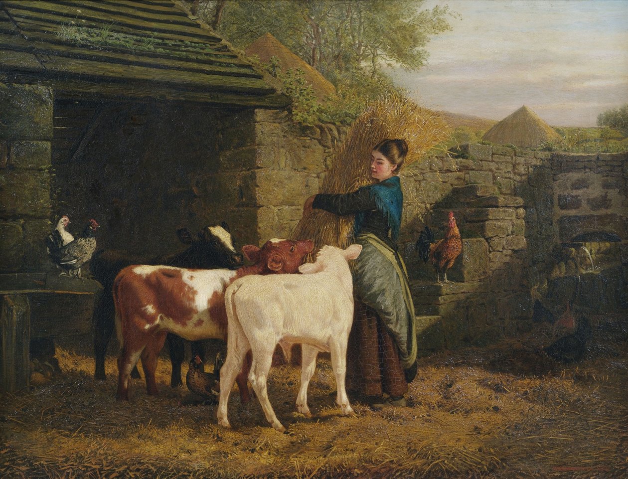 Rolnická žena se třemi telaty od Henry Hetherington Emmerson