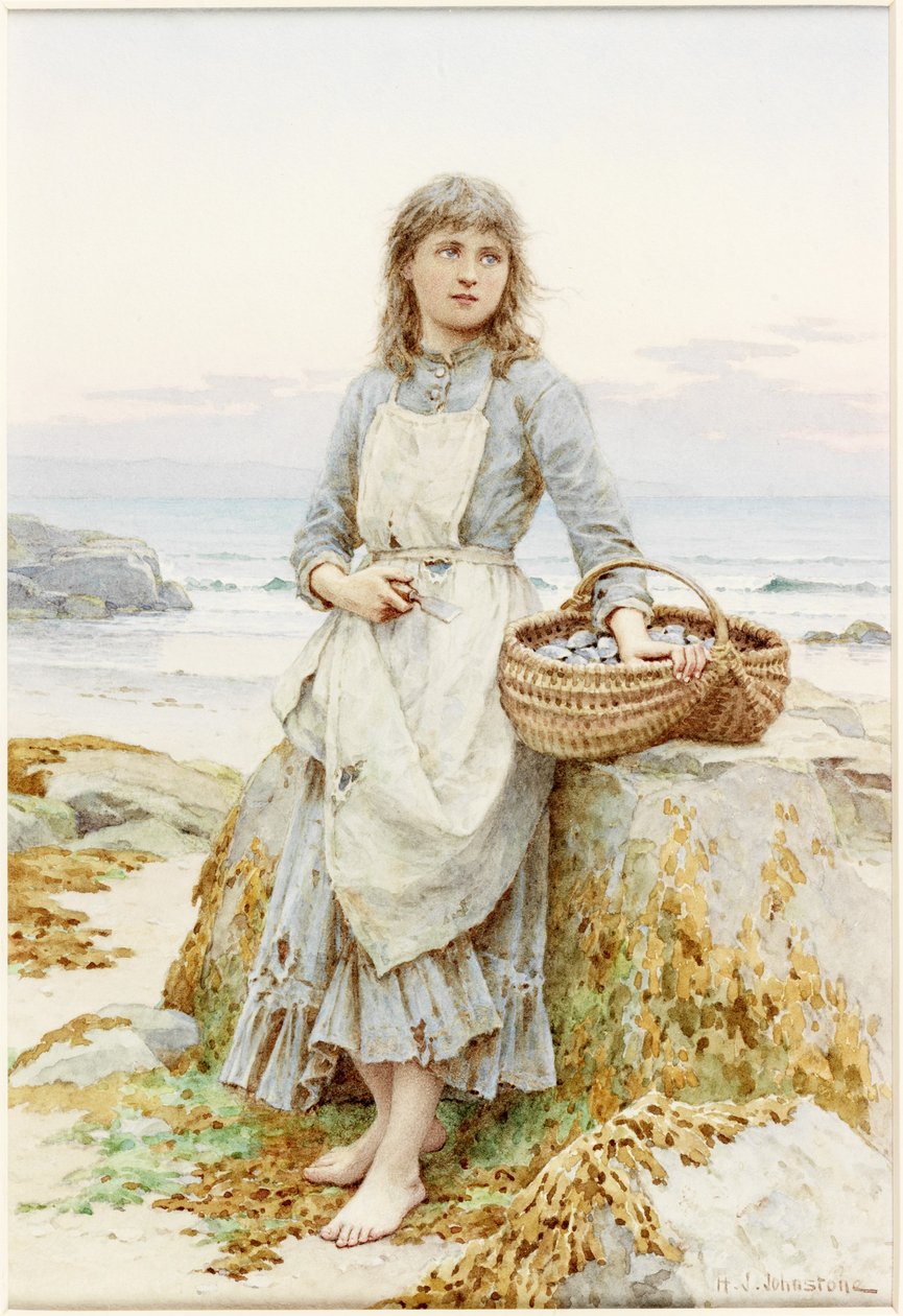 The Mussel Gatherer (akvarel na papíře) od Henry James Johnstone