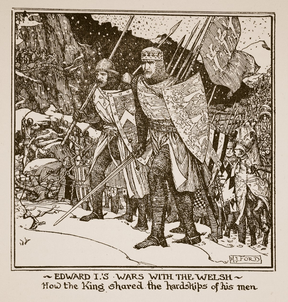 Války Edwarda I. s Velšany – jak král sdílel útrapy svých mužů, ilustrace z 