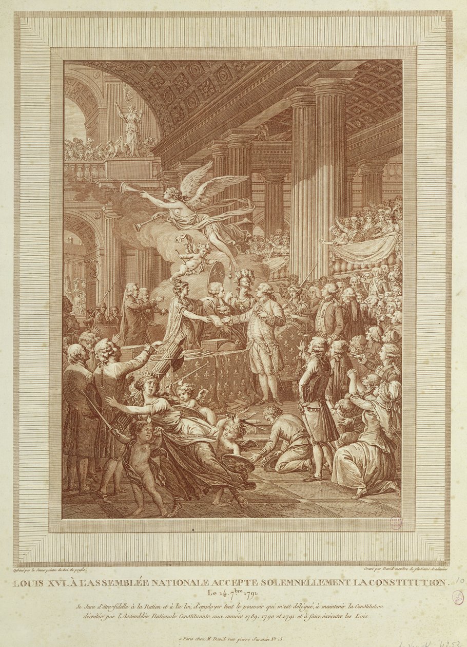 Ludvík XVI. na Národním shromáždění slavnostně přijal ústavu ze 14. září 1791 od Henry Le Jeune