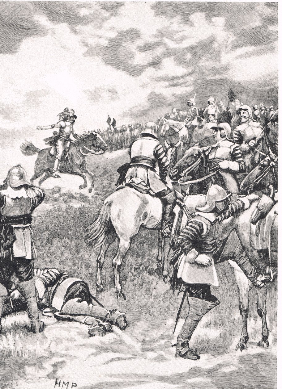 Karel I. v bitvě u Naseby, 14. června 1645, ilustrace z 