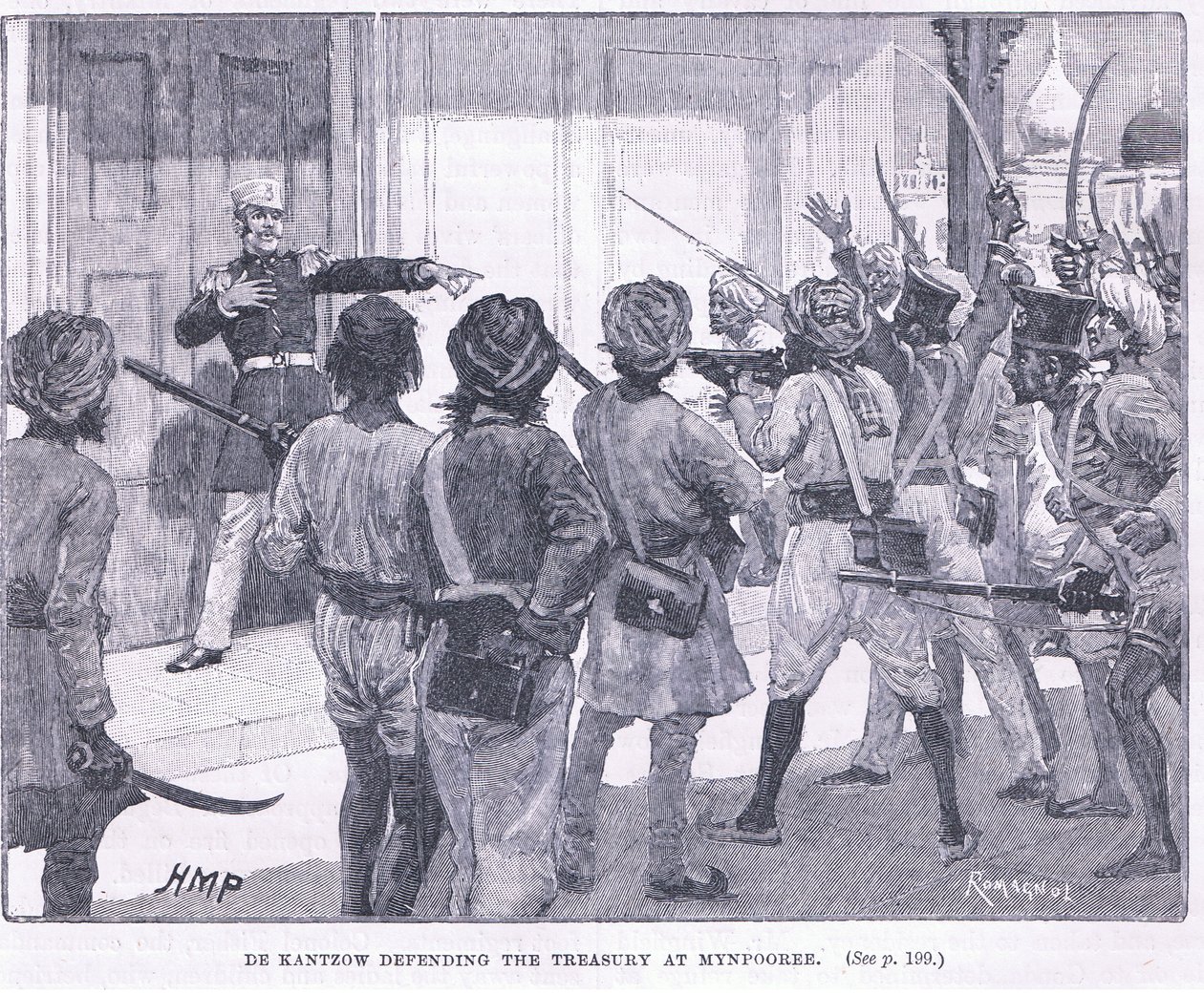 De Kantzow bránící pokladnici v Mynpooree 1857 našeho letopočtu od Henry Marriott Paget