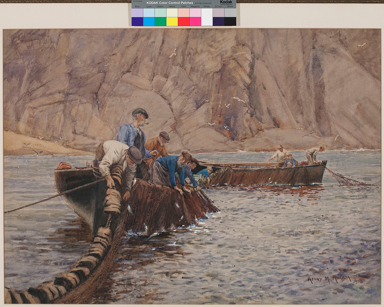 Seine Fishing, 1913 (wc na papíře) od Henry Meynell Rheam