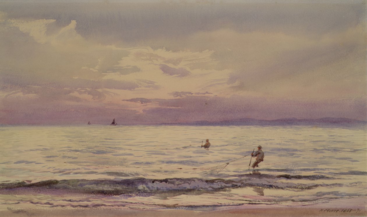 Rybáři pracující při západu slunce, 1868-71 od Henry Moore