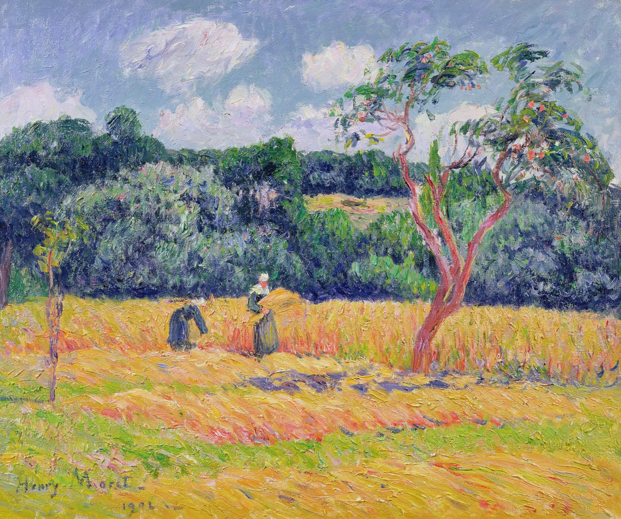 Postavy sklízející pšeničné pole od Henry Moret