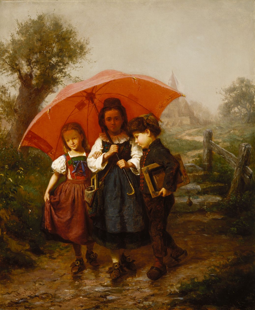 Děti pod červeným deštníkem od Henry Mosler