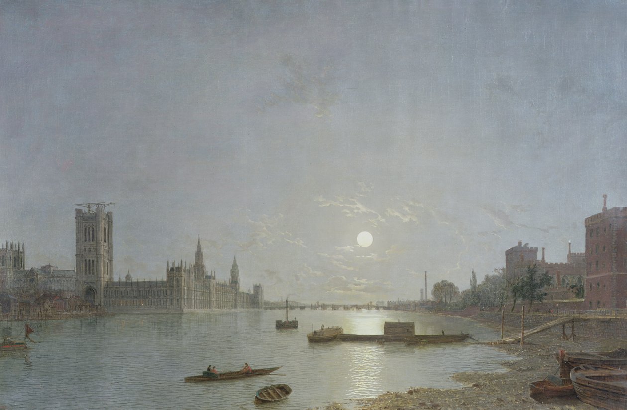 Westminster v měsíčním světle, kolem roku 1850 od Henry Pether