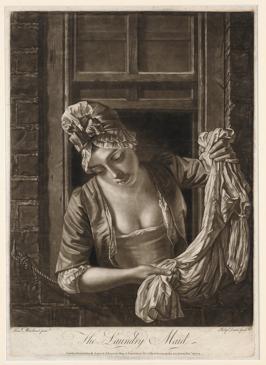 The Laundry Maid, tisk vytvořil Philip Dawe, 1772 (mezzotinta) od Henry Robert Morland