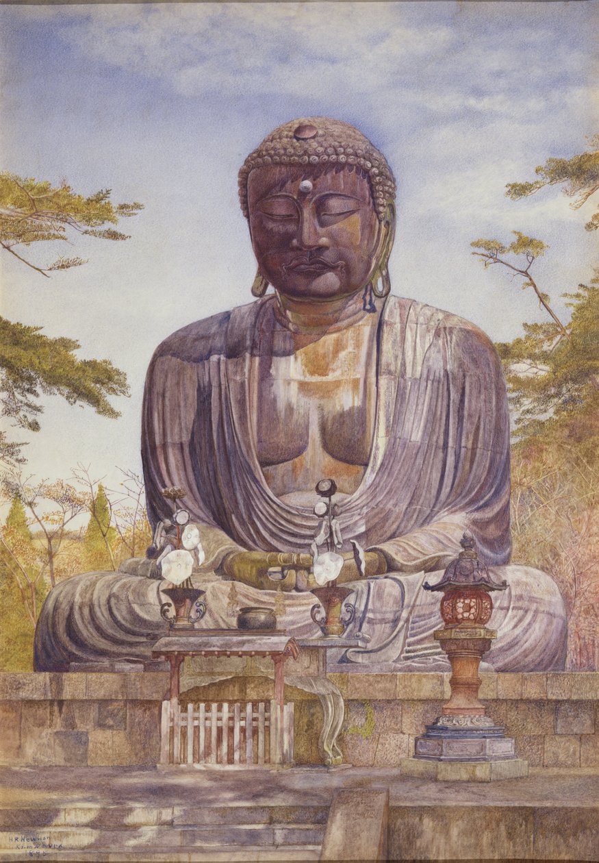 Daibutsu, Velká bronzová socha Buddhy v Kamakura, Japonsko (wc na papíře) od Henry Roderick Newman