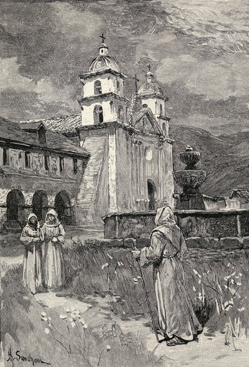 Fontána a mise, Santa Barbara, Kalifornie, z 