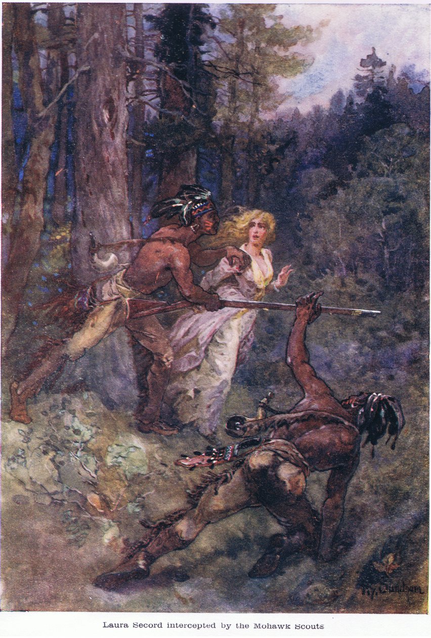 Laura Secordová zadržena zvědy Mohawk, kolem roku 1920 od Henry Sandham