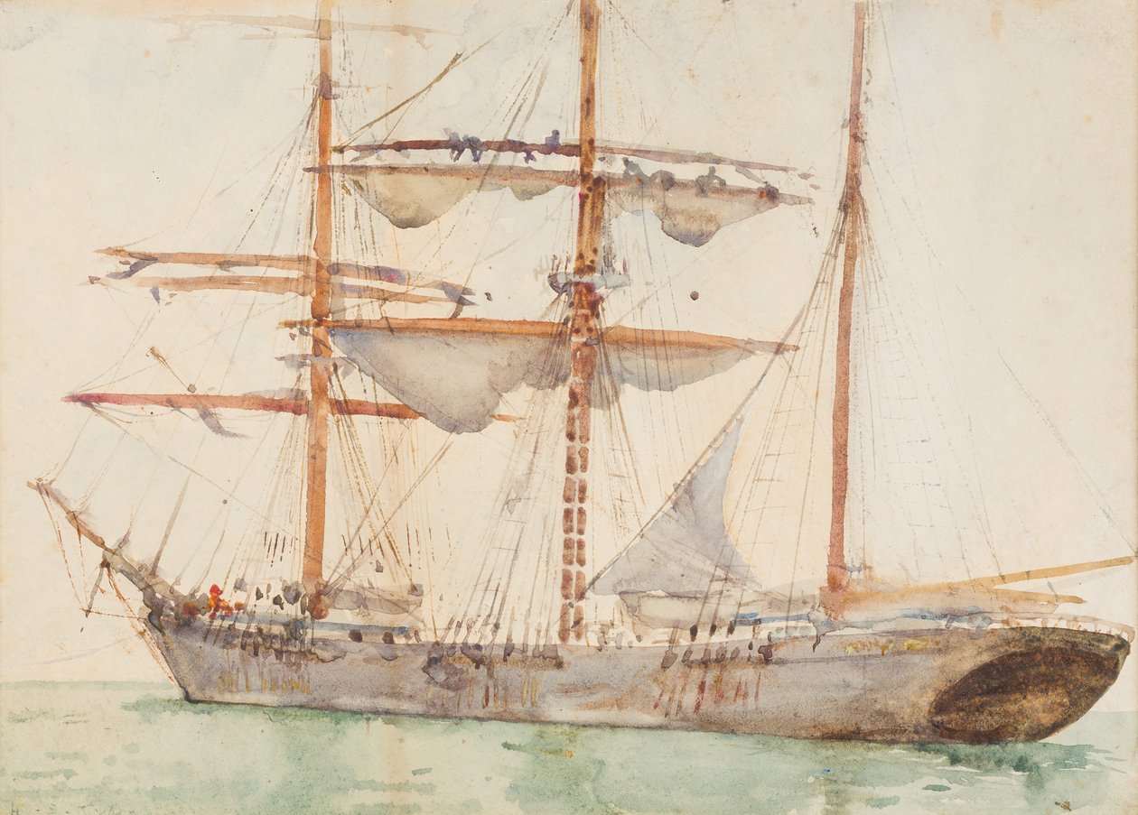 Barque at Anchor (wc na papíře) od Henry Scott Tuke