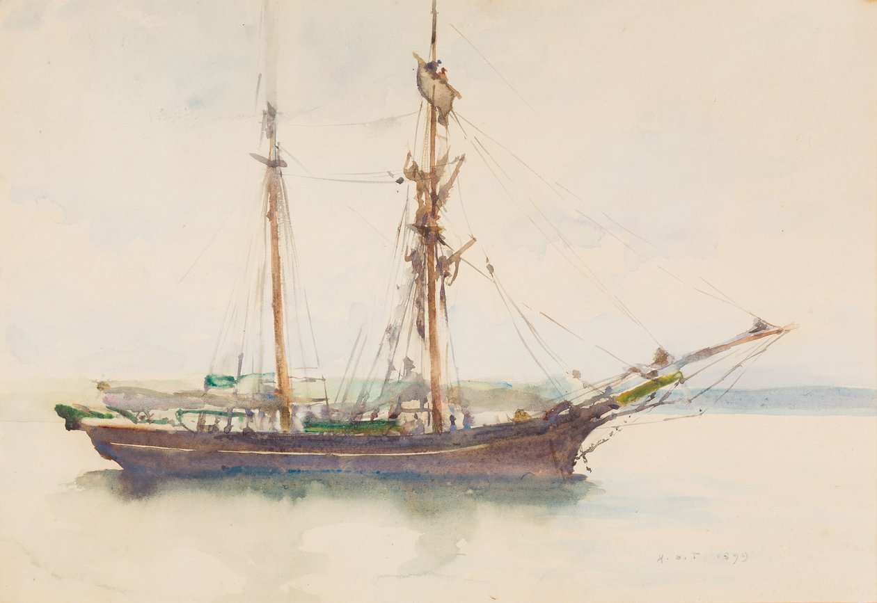 Barque se spadlými plachtami (wc na papíře) od Henry Scott Tuke