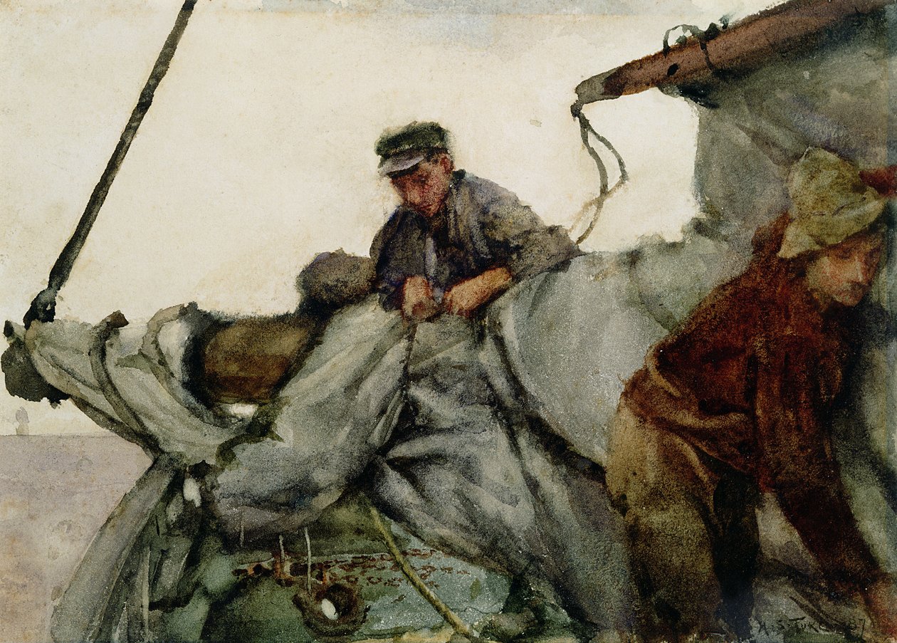Práce na plachtě, 1887 od Henry Scott Tuke