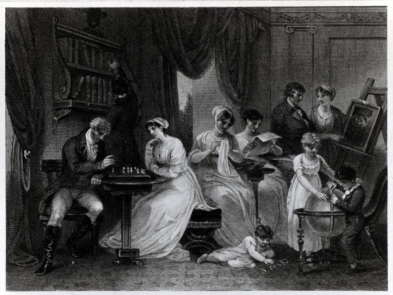 Scéna z kreslírny, z knihy "The Social Day" od Petera Coxe, vyryl Anker Smith (1759-1819), vydáno 1822 od Henry Singleton
