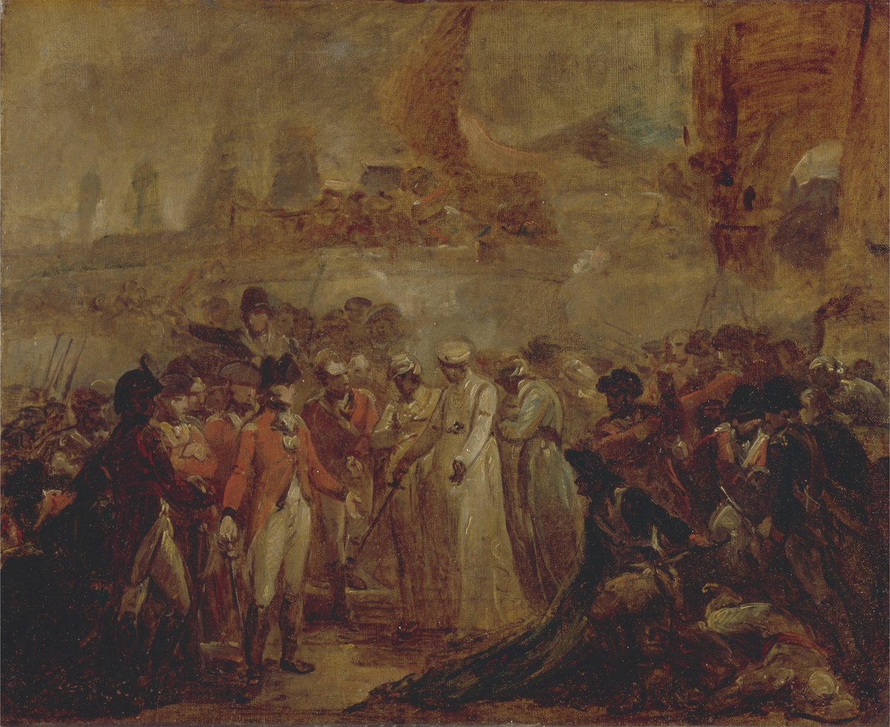 Odevzdání dvou synů Tipu Sahiba, sultána z Mysore, siru Davidu Bairdovi od Henry Singleton