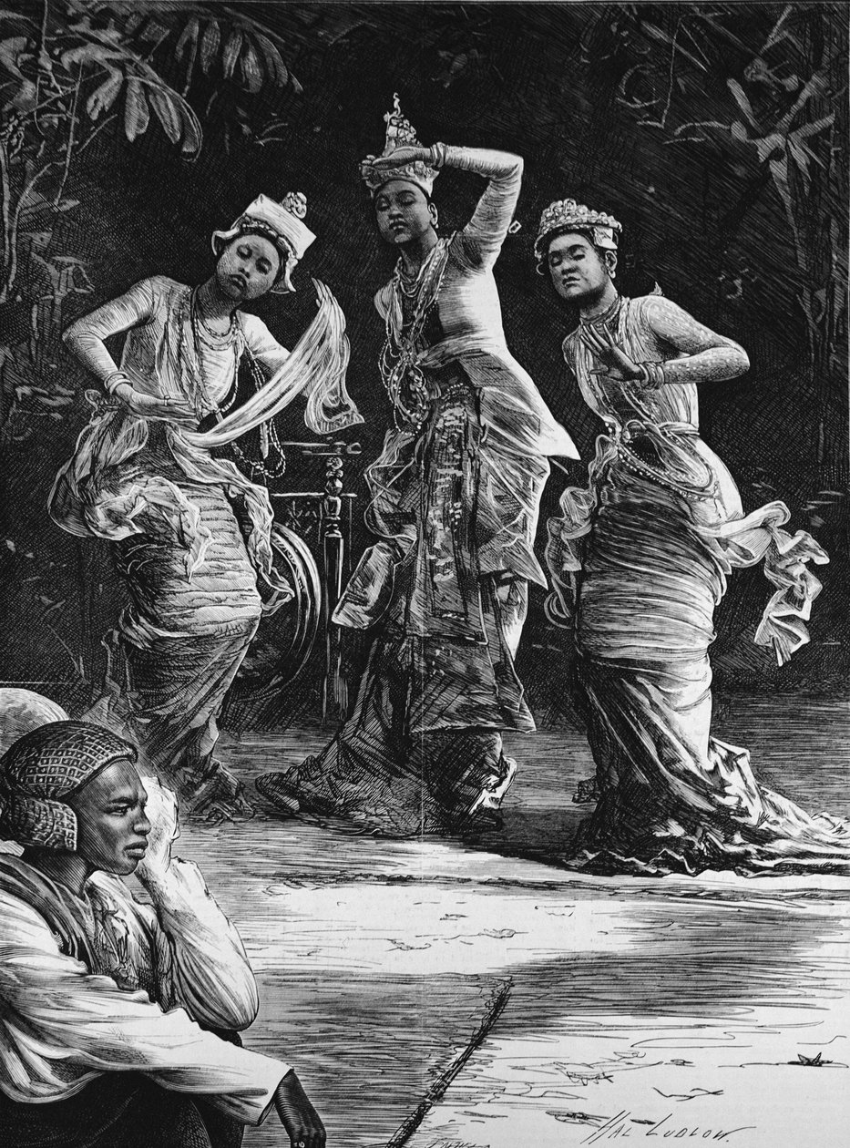Barmské baletky, jak vystupovaly před místokrálem Indie v Rangúnu, z „The Illustrated London News“, 18. února 1882 od Henry Stephen Ludlow