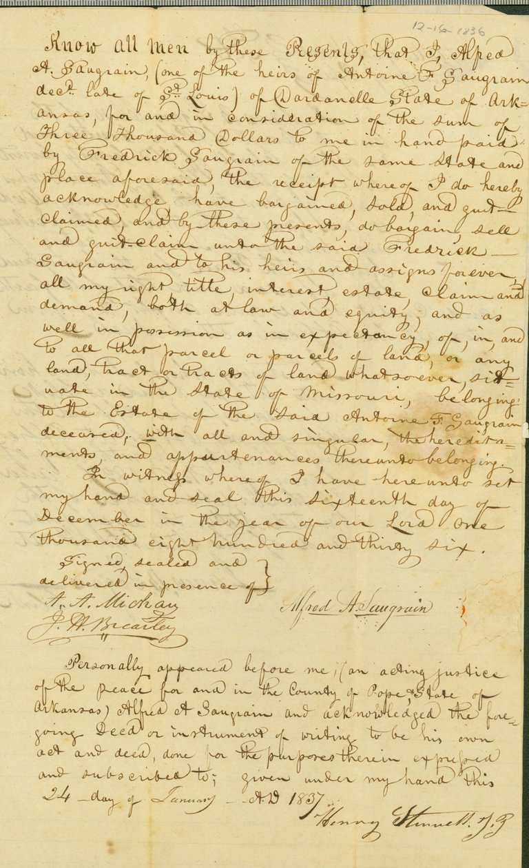 Alfred prodal pozemek svému bratru Frederickovi za 3 000 dolarů od Henry Stinwell