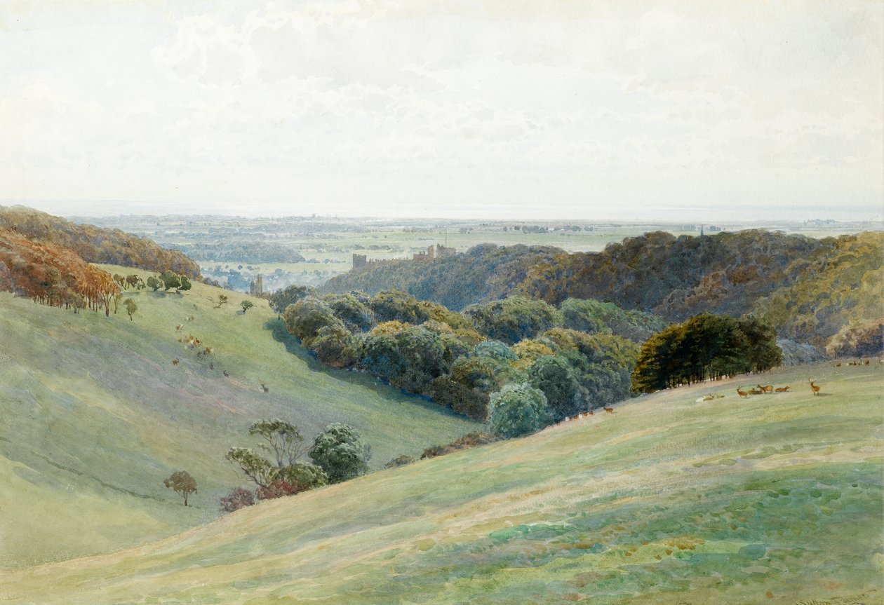 Arundel Castle z Deer Park, Sussex, 1884 (wc na papíře) od Henry Sutton Palmer