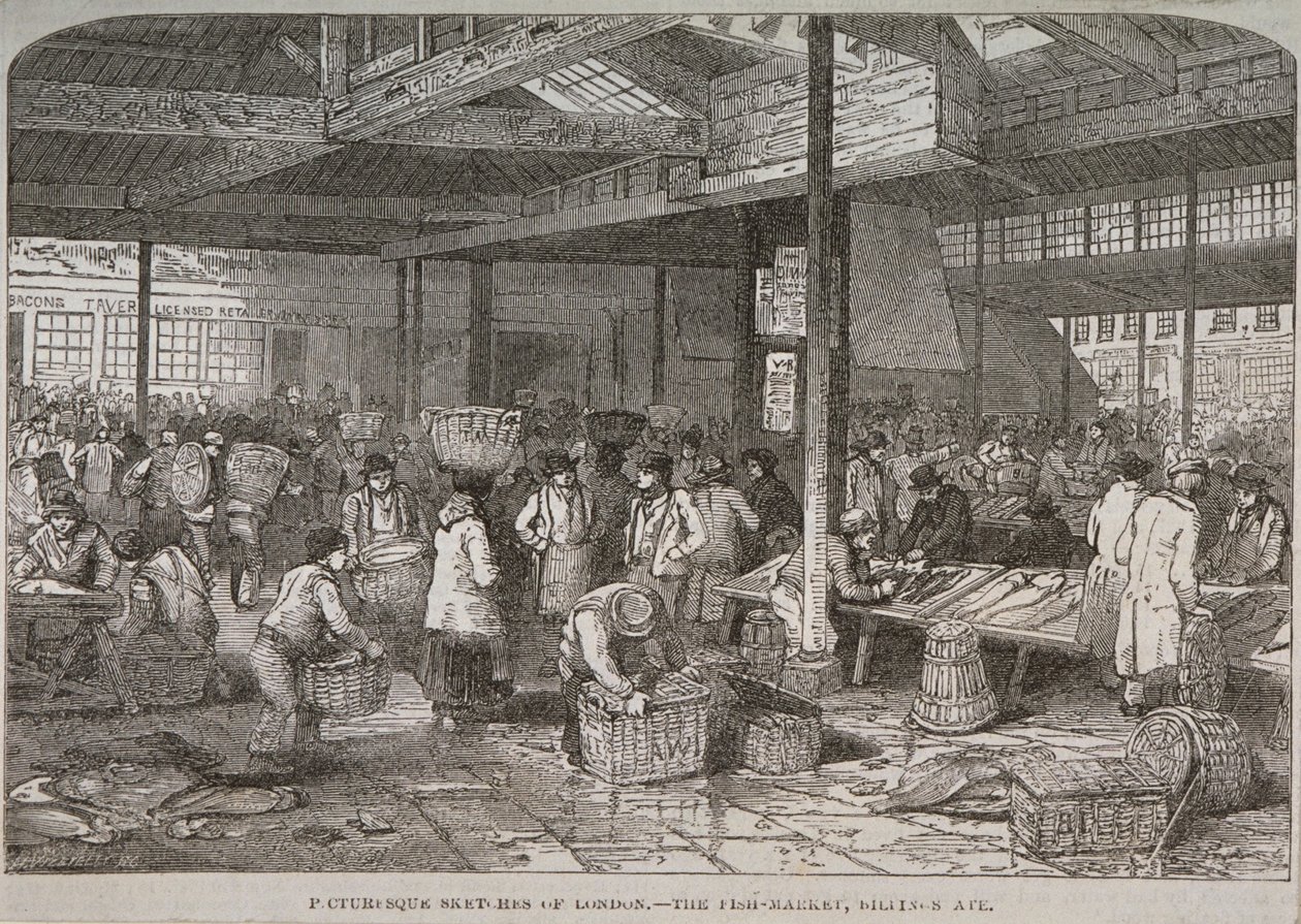 Vnitřní pohled na trh Billingsgate, 1849 od Henry Vizetelly
