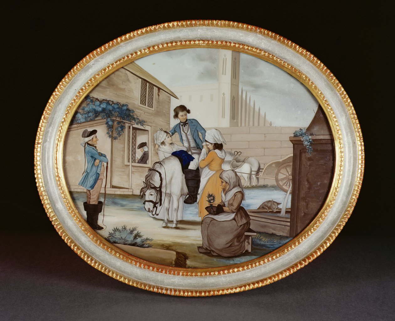 Reverzní skleněná malba zobrazující scénu na rozloučenou mimo hospodu, období Qianlong (1736-95) kolem roku 1790 (sklo) od Henry W. Banbury