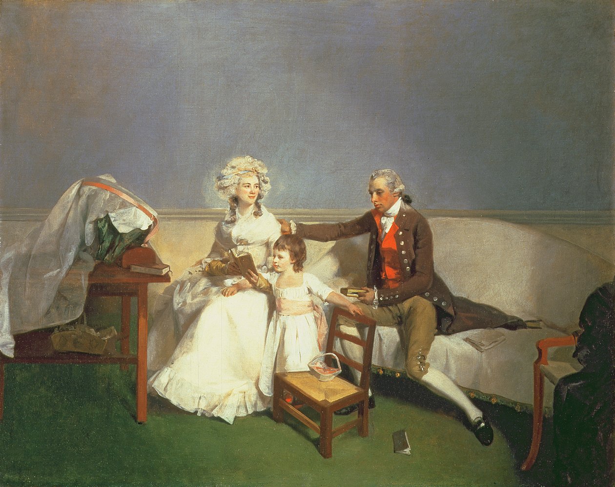 Sir Robert a lady Buxtonová a jejich dcera Anne, kolem roku 1786 od Henry Walton