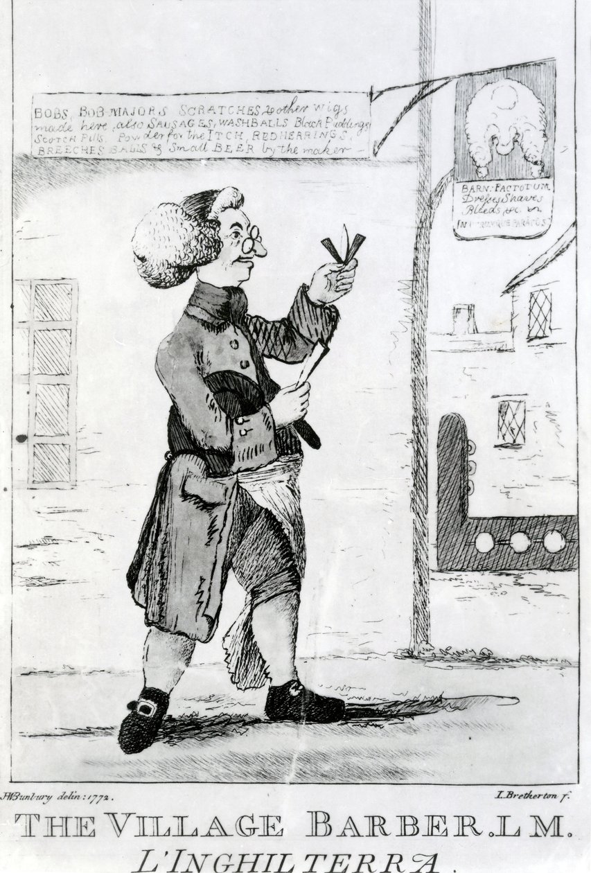 Village Barber L. M. Inglaterra, vyrytý Jamesem Brethertonem (1750-99), 1772 od Henry William Bunbury