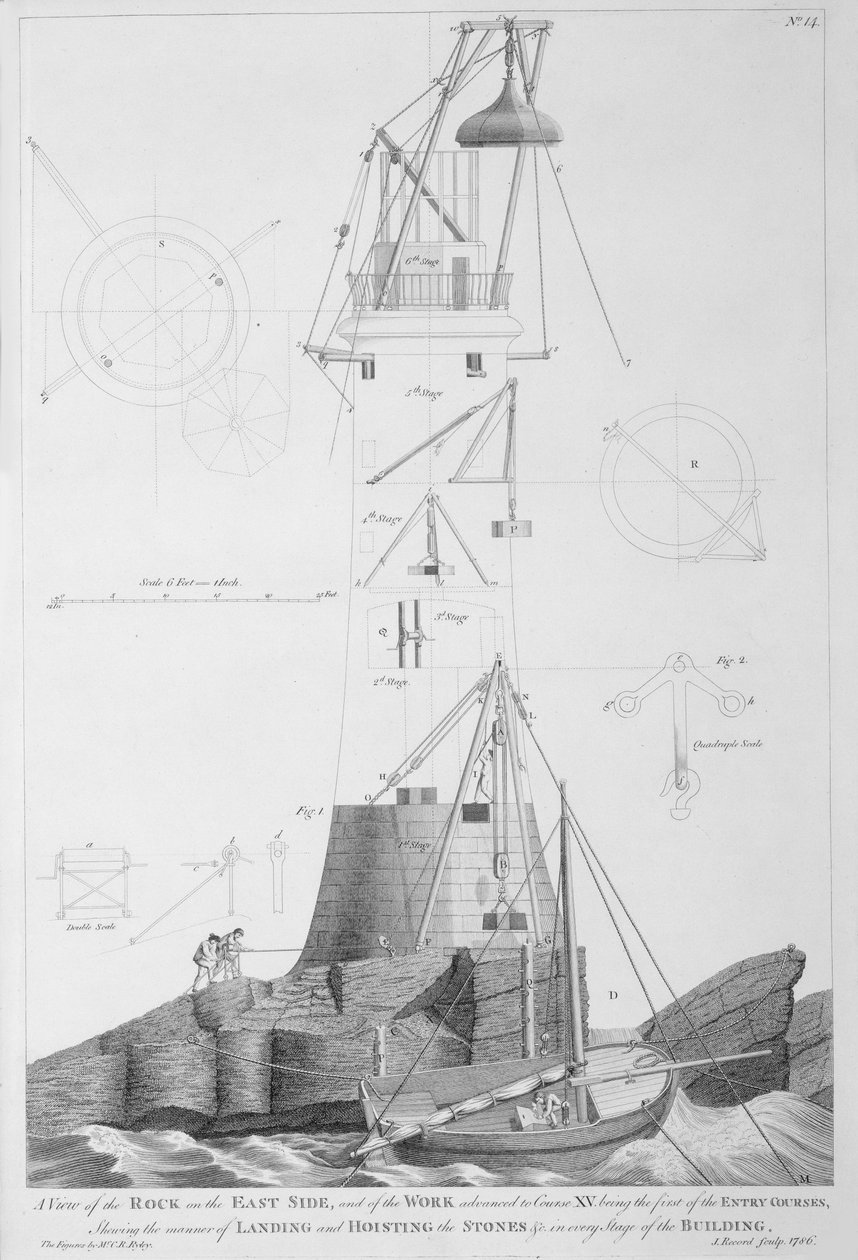 Eddystone Lighthouse vyrytý Johnem Recordem (fl.1768-86), 1786 od Henry Winstanley