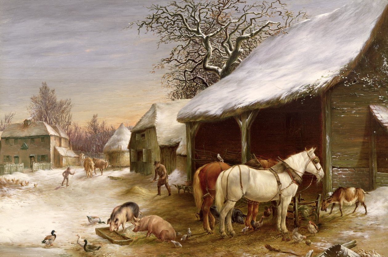 Hospodářský dvůr v zimě od Henry Woollett