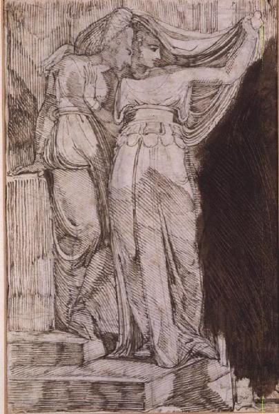 Dvě ženské postavy stojící na schodech, Řím, květen 1787 od Johann Heinrich Füssli
