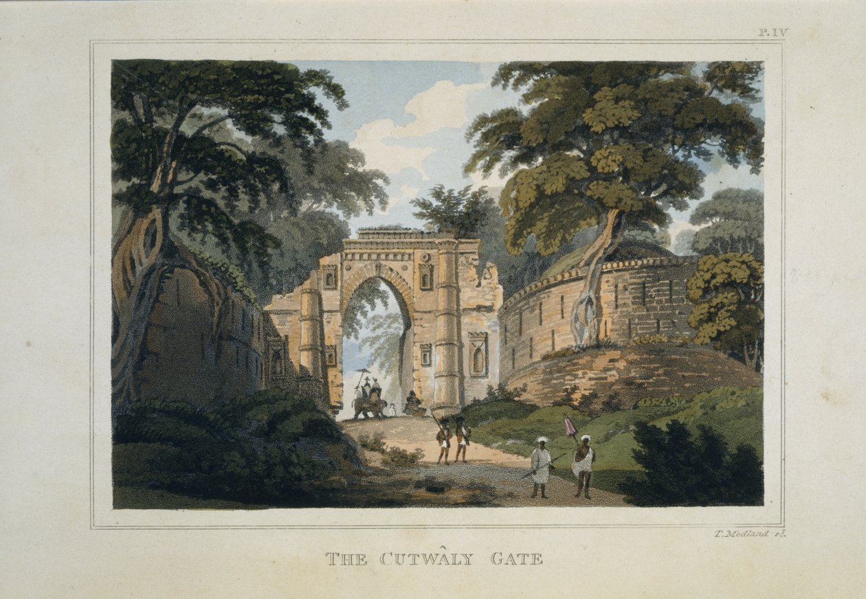 Brána Katwali a ‚Kotwali Darwaza‘, ruiny Gaur od Henry (after) Creighton
