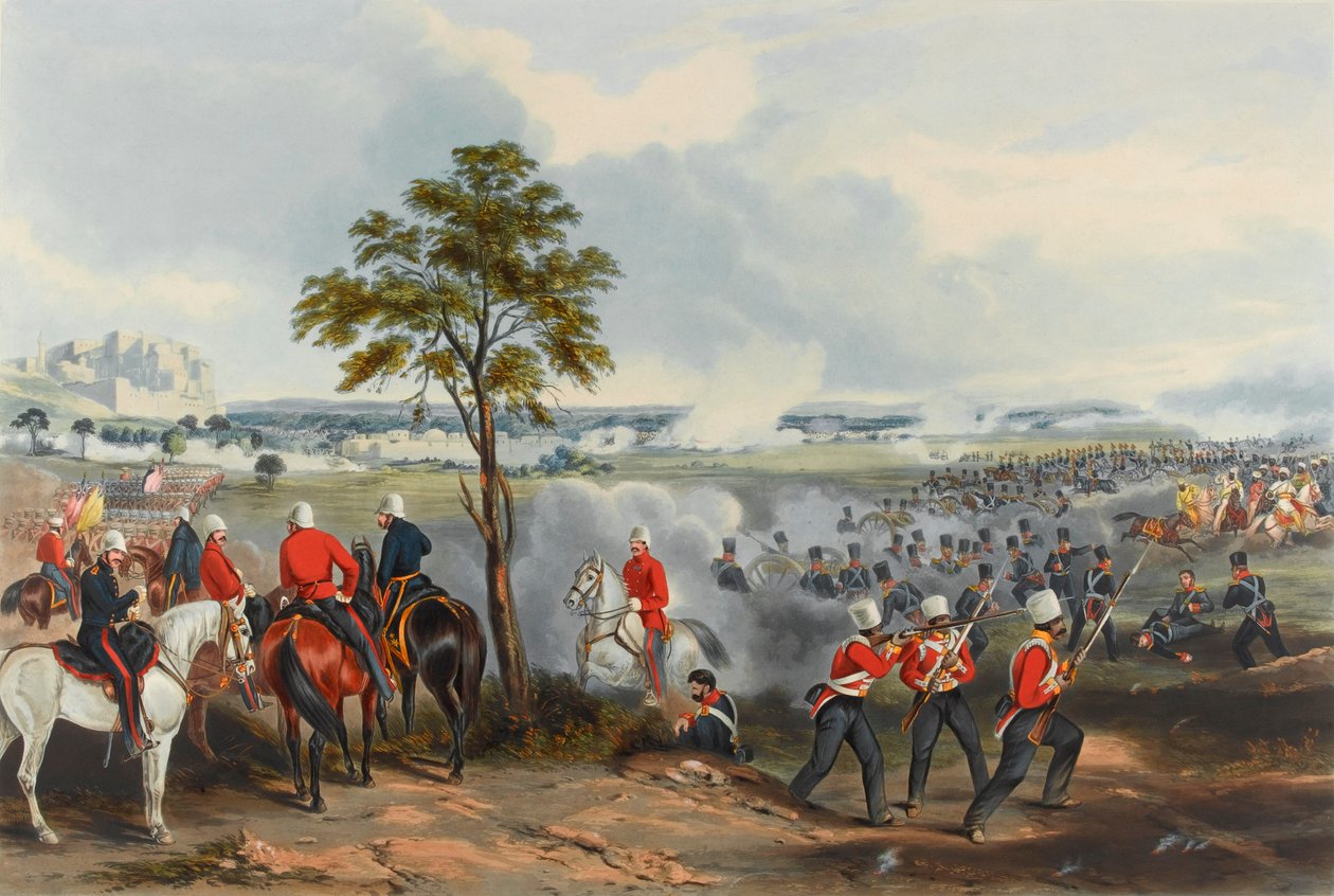 Bitva u Goojeratu, 21. února 1849 (akvatinta, barevná) od Henry (after) Martens