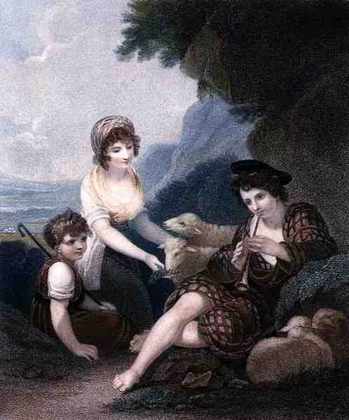 Rustikální minstrel, ryté a hospoda. od Anthony Cardona (1772-1813) od Henry (after) Singleton