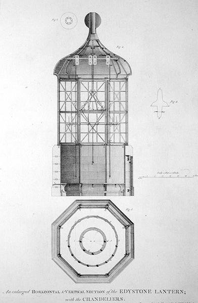 Eddystone Lighthouse vyrytý Edwardem Rookerem (asi 1712-74) od Henry (after) Winstanley