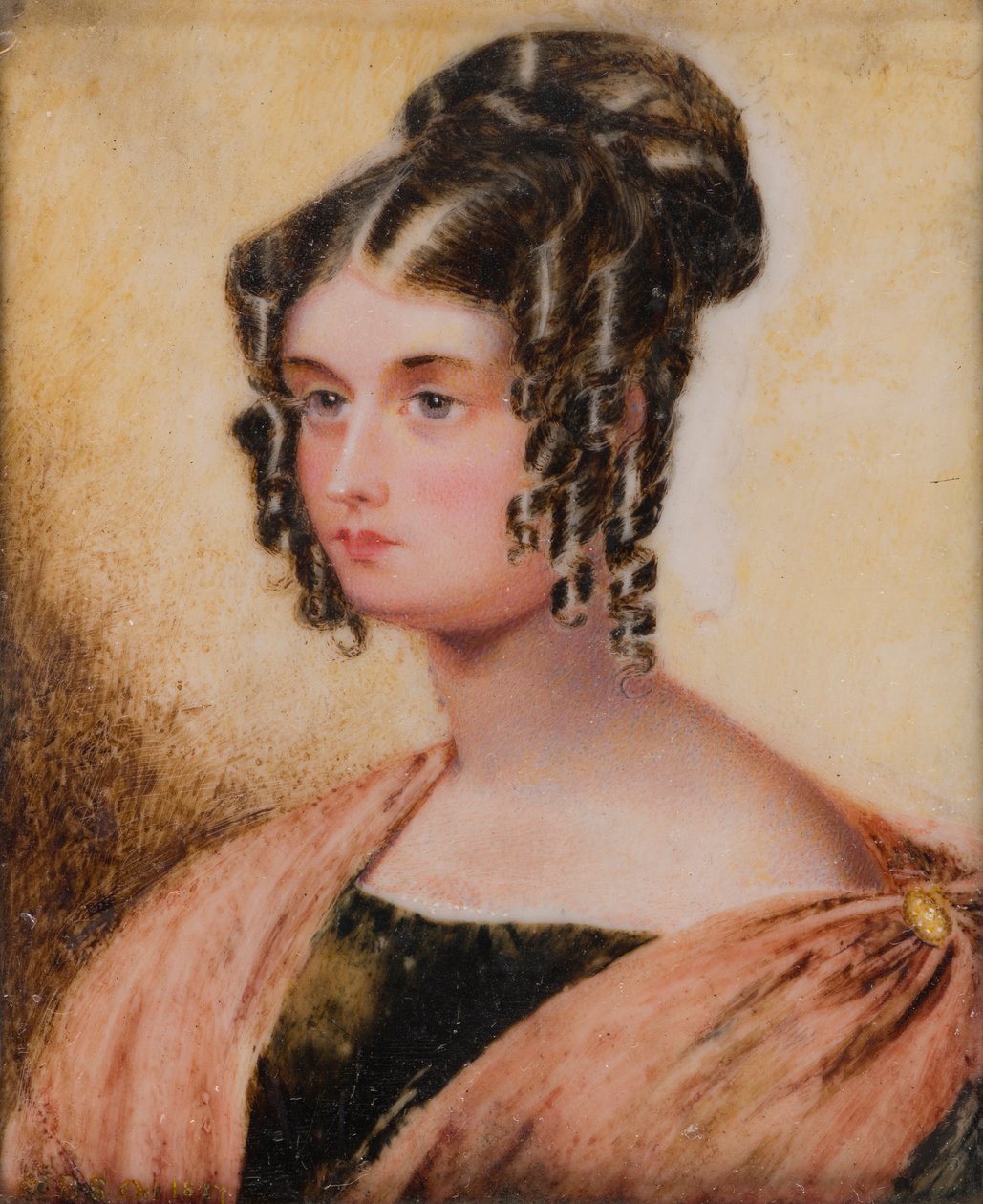 Portrét Elizy Caroline Chamberlain, Hon. Paní Charles Bridgeman (1799-1887), kolem 1817-60 (olej na slonovině) od Henry (circle of) Collen