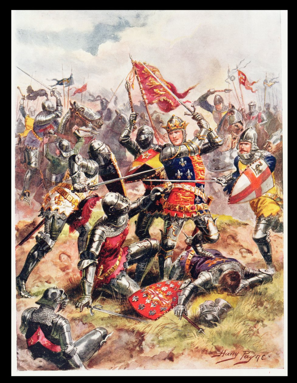 Král Jindřich V. (1387-1422) Bojuje s hrdinskou odvahou, ilustrace z 