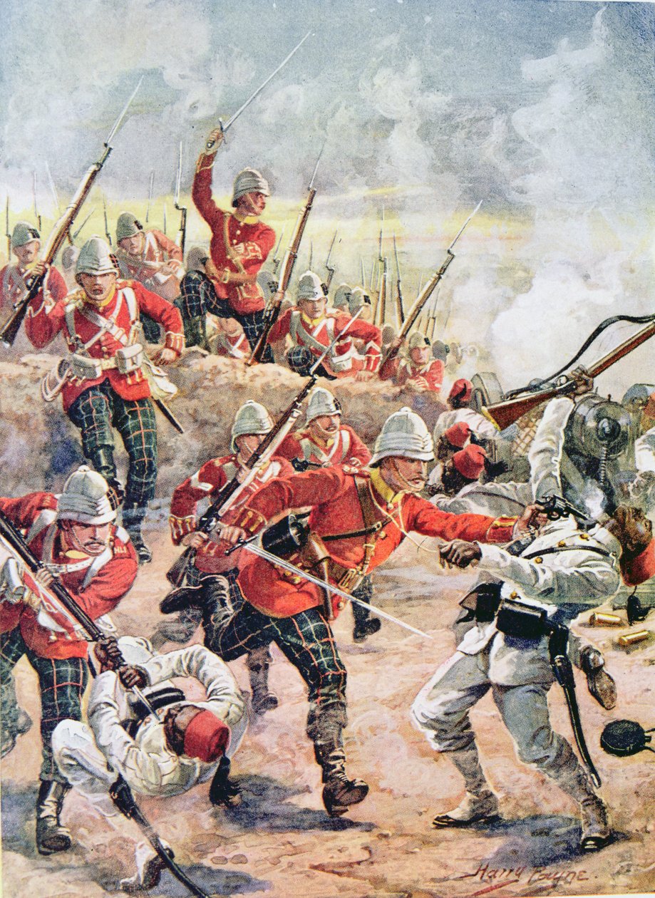 Storming the Trenches, ilustrace z knihy "Glorious Battles of English History" od majora C. H. Wyllyho, 20. léta 20. století od Henry A. Payne