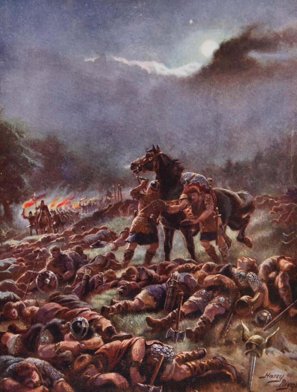 Sweynova otrávená armáda, ilustrace z „Hutchinsonova příběhu britského národa“, kolem roku 1923 od Henry A. Payne