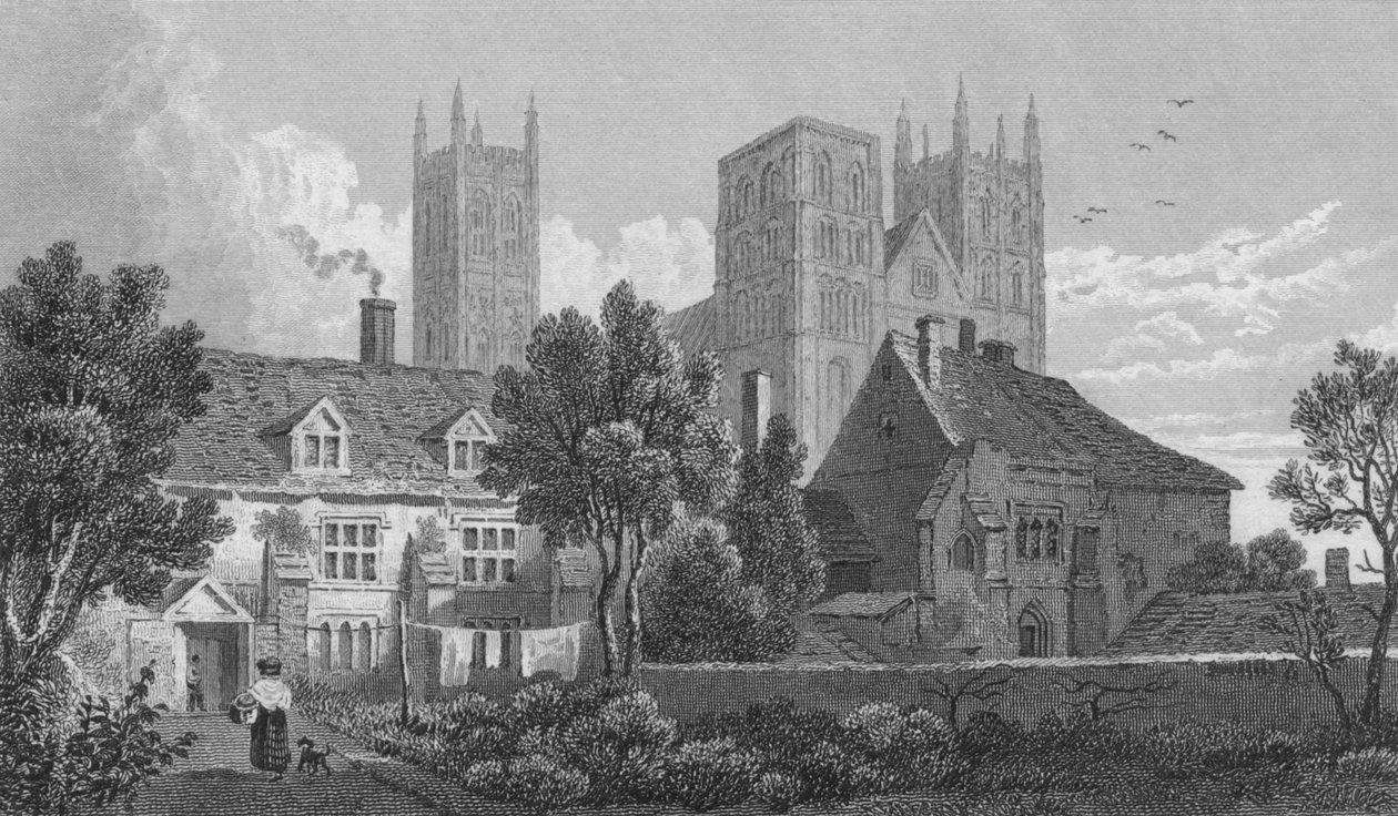 Canterburská katedrála. Kent, c1831 od Henry Adlard