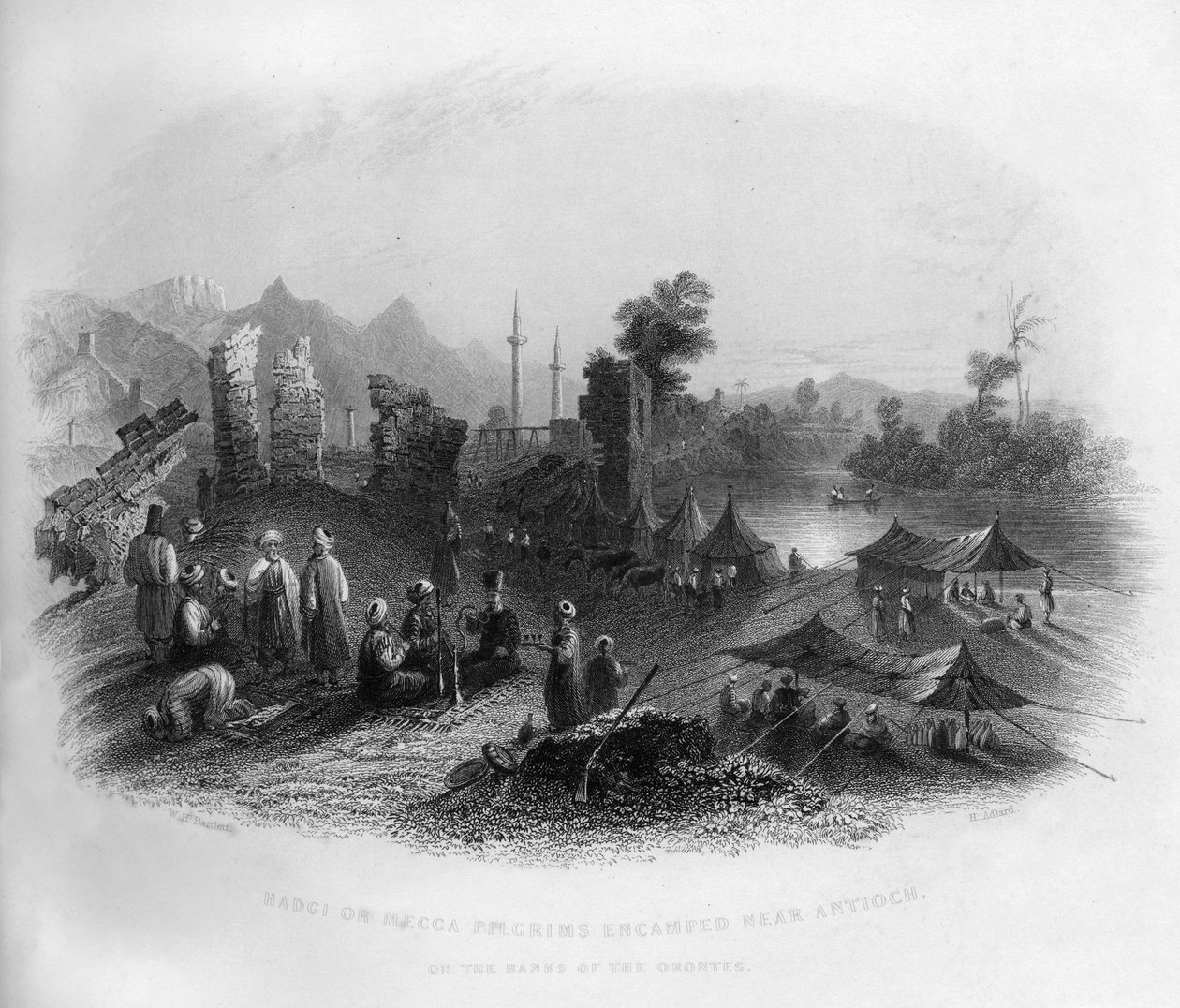 Hadgi Mekka poutníci tábořili poblíž Antiochie, na břehu Orontes, Turecko, 1841. od Henry Adlard