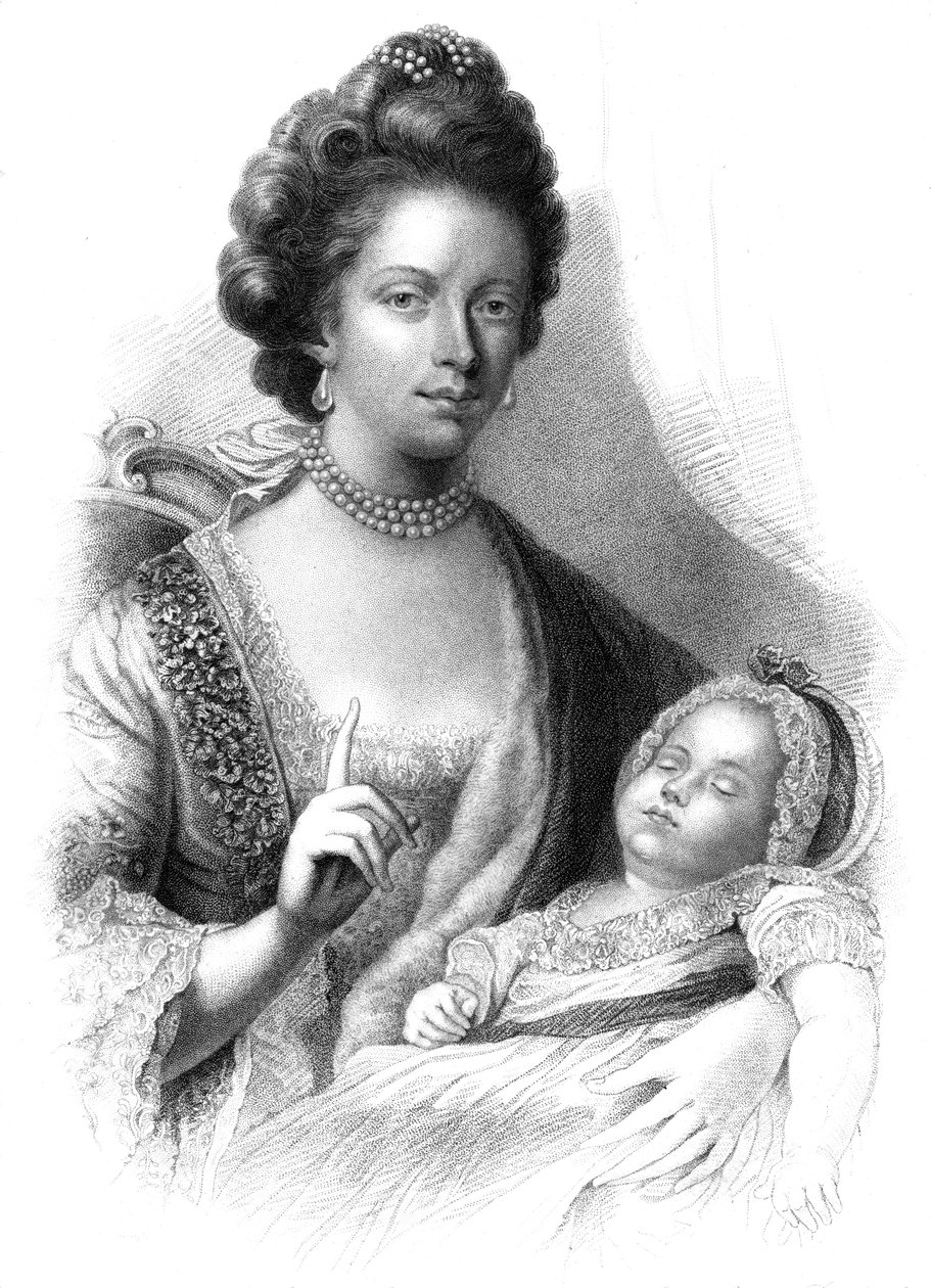 Královna Charlotte 1744-1818 s budoucím králem Jiřím IV 1762-1830, 19. století. od Henry Adlard