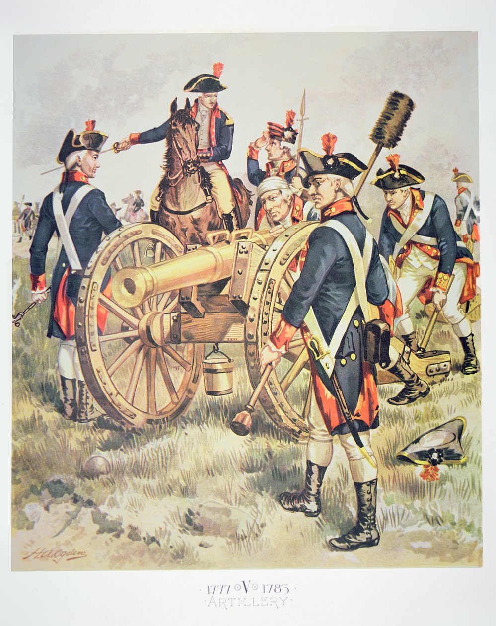 Americká kontinentální armáda: Dělostřelecké uniformy z let 1777-83 (akvarel na papíře) od Henry Alexander (after) Ogden
