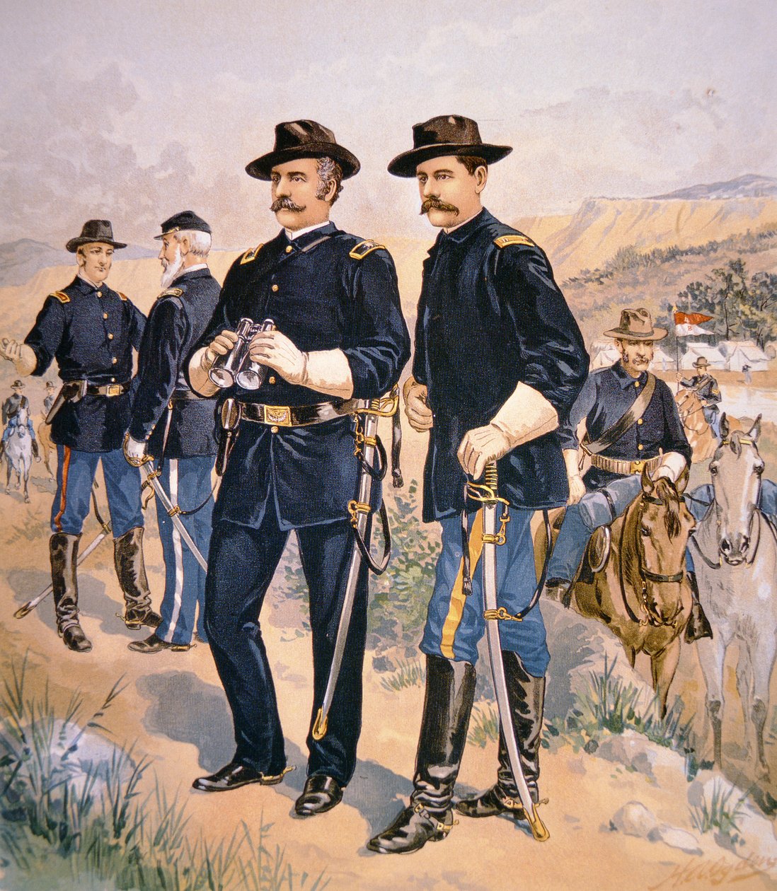 Brigádní generál Nelson A. Miles, řadoví důstojníci a mě narukovali do volebních šatů z roku 1888 (barva litho) od Henry Alexander (after) Ogden