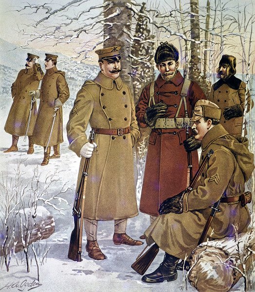Zimní uniformy americké armády v letech 1901-07 (barevná litografie) od Henry Alexander (after) Ogden