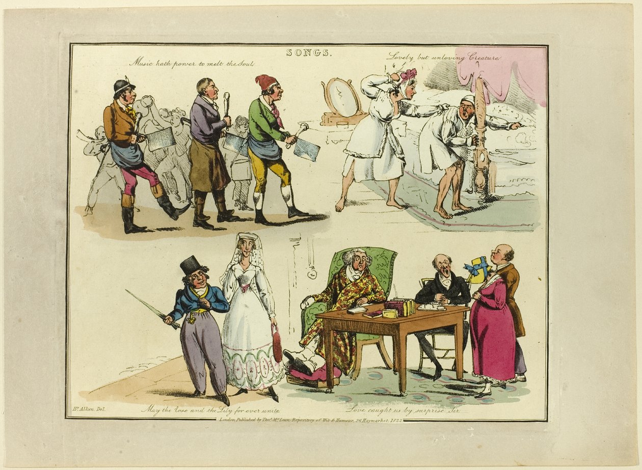 Deska od ilustrací k populárním písním od Henry Alken