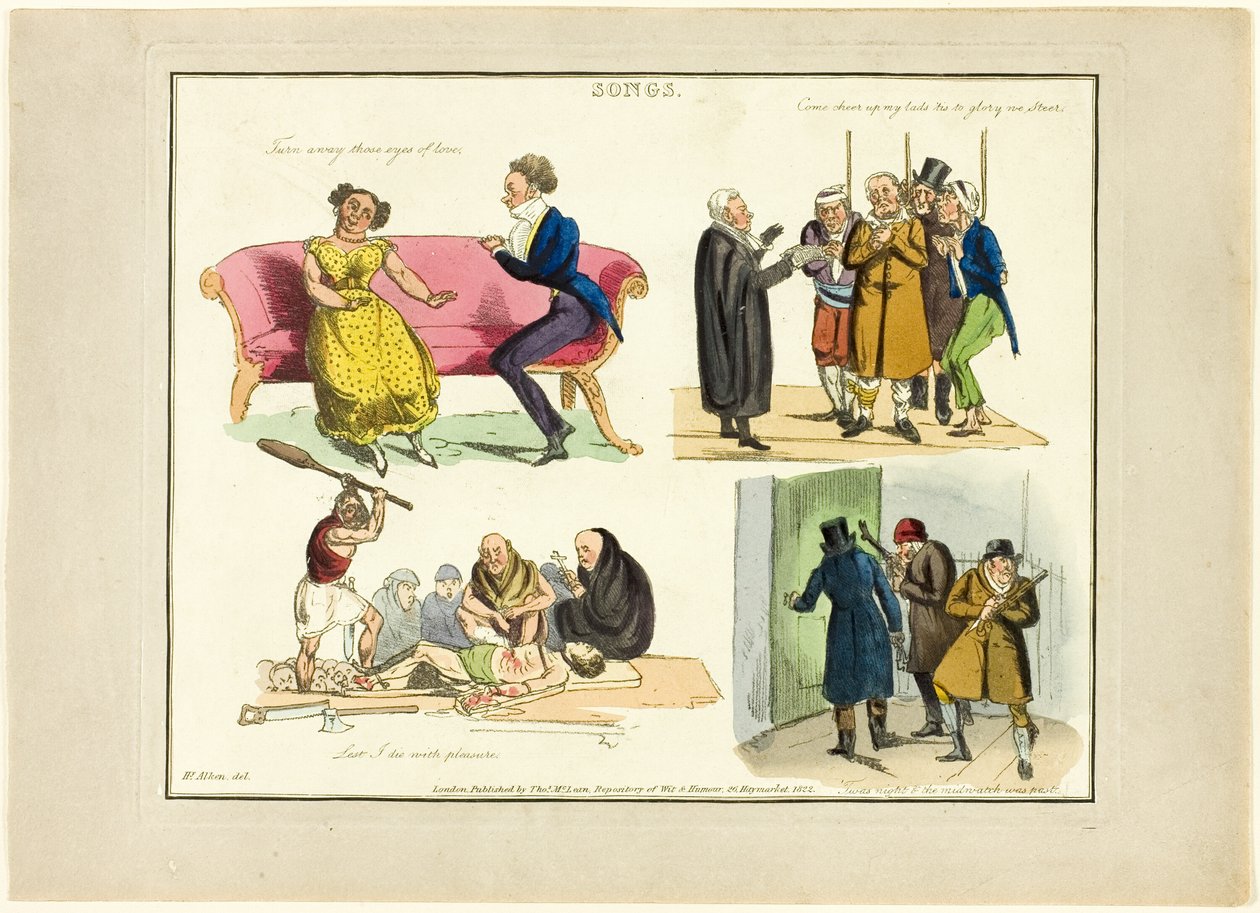 Deska od ilustrací k populárním písním od Henry Alken