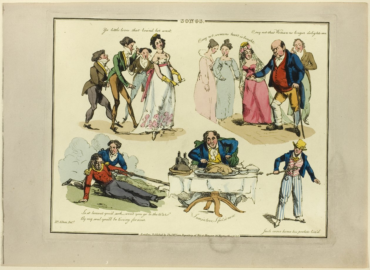 Deska od ilustrací k populárním písním od Henry Alken