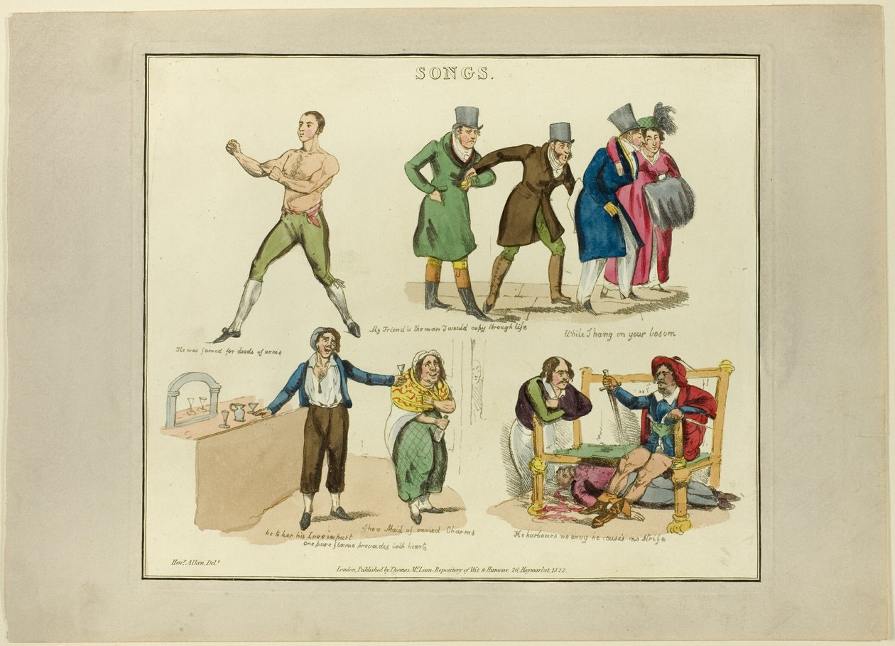 Deska od ilustrací k populárním písním od Henry Alken