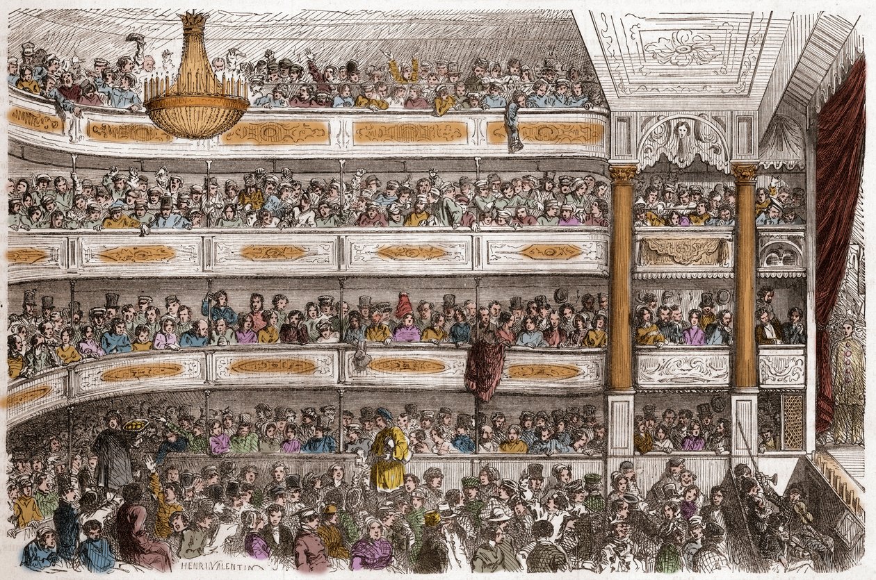 Hlediště divadla Theatre des Funambules v Paříži v 19. století - Theater des Funambules, boulevard du Temple v Paříži, v 19. století - Rytina Henriho Valentina (1822-1886) v „Tableau-de-Paris“ od Edmonda Texiera 1852 od Henry Augustin Valentin